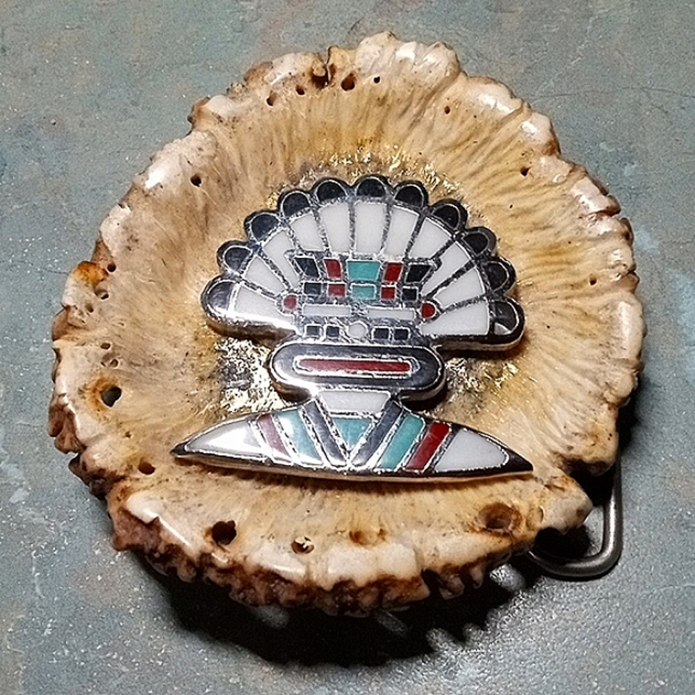 Vtg 1880 ZUNI D Dorsett Signed .925 Sterling Kachina Turquoise Coral Belt Buckle